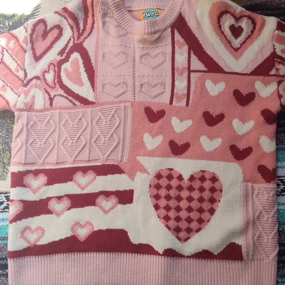 COPY - Red and pink heart sweater ywfg